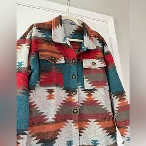 Southwest / Aztec Style Oversized Flannel Jacket NWOT